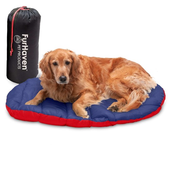 Furhaven Small Dog Bed Trail Pup Travel Pillow Mat w/Stuff Sack, Washable, Flame Red/True Blue, Small Furhaven Small Dog Bed Trail Pup Travel Pillow Mat w/Stuff Sack, Washable, Flame Red/True Blue, Small