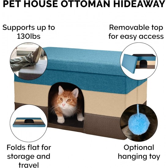 Furhaven Small Pet House Collapsible Ottoman Foot Tool Condo Pet Bed - Hygge Stripe (Grey/Cream), Small Furhaven Small Pet House Collapsible Ottoman Foot Tool Condo Pet Bed - Hygge Stripe (Grey/Cream), Small