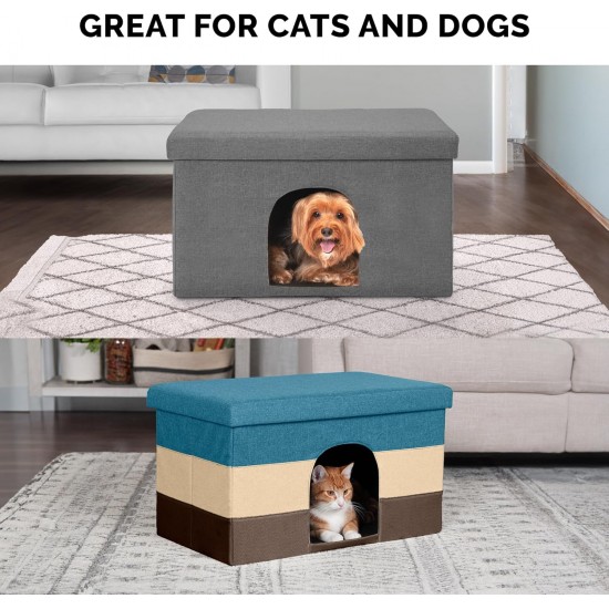 Furhaven Small Pet House Collapsible Ottoman Foot Tool Condo Pet Bed - Hygge Stripe (Grey/Cream), Small Furhaven Small Pet House Collapsible Ottoman Foot Tool Condo Pet Bed - Hygge Stripe (Grey/Cream), Small