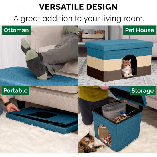 Furhaven Small Pet House Collapsible Ottoman Foot Tool Condo Pet Bed - Hygge Stripe (Grey/Cream), Small Furhaven Small Pet House Collapsible Ottoman Foot Tool Condo Pet Bed - Hygge Stripe (Grey/Cream), Small