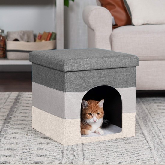 Furhaven Small Pet House Collapsible Ottoman Foot Tool Condo Pet Bed - Hygge Stripe (Grey/Cream), Small Furhaven Small Pet House Collapsible Ottoman Foot Tool Condo Pet Bed - Hygge Stripe (Grey/Cream), Small