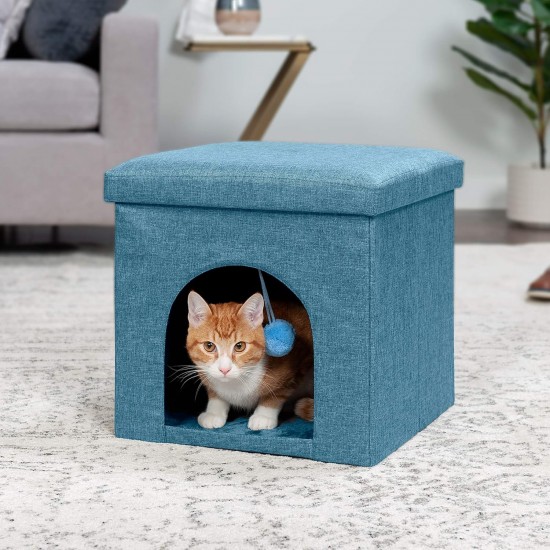 Furhaven Small Pet House Collapsible Ottoman Foot Tool Condo Pet Bed - Hygge Stripe (Grey/Cream), Small Furhaven Small Pet House Collapsible Ottoman Foot Tool Condo Pet Bed - Hygge Stripe (Grey/Cream), Small