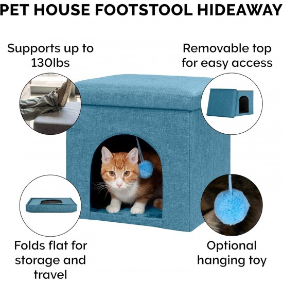 Furhaven Small Pet House Collapsible Ottoman Foot Tool Condo Pet Bed - Hygge Stripe (Grey/Cream), Small Furhaven Small Pet House Collapsible Ottoman Foot Tool Condo Pet Bed - Hygge Stripe (Grey/Cream), Small