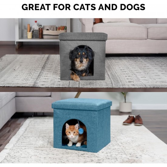Furhaven Small Pet House Collapsible Ottoman Foot Tool Condo Pet Bed - Hygge Stripe (Grey/Cream), Small Furhaven Small Pet House Collapsible Ottoman Foot Tool Condo Pet Bed - Hygge Stripe (Grey/Cream), Small