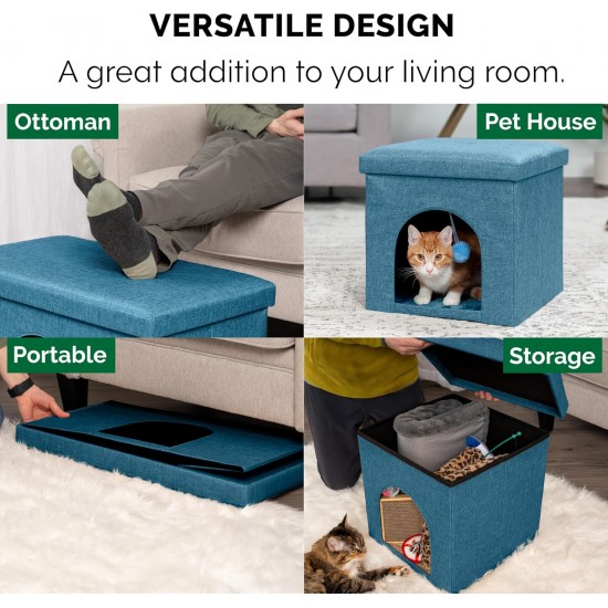 Furhaven Small Pet House Collapsible Ottoman Foot Tool Condo Pet Bed - Hygge Stripe (Grey/Cream), Small Furhaven Small Pet House Collapsible Ottoman Foot Tool Condo Pet Bed - Hygge Stripe (Grey/Cream), Small