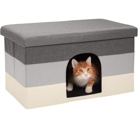 Furhaven Small Pet House Collapsible Ottoman Foot Tool Condo Pet Bed - Hygge Stripe (Grey/Cream), Small Furhaven Small Pet House Collapsible Ottoman Foot Tool Condo Pet Bed - Hygge Stripe (Grey/Cream), Small