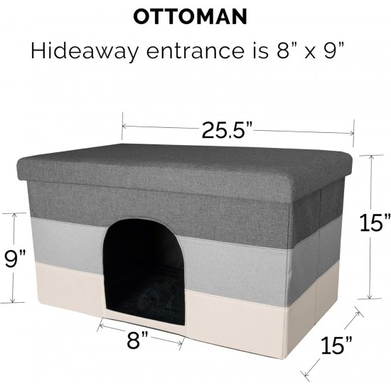 Furhaven Small Pet House Collapsible Ottoman Foot Tool Condo Pet Bed - Hygge Stripe (Grey/Cream), Small Furhaven Small Pet House Collapsible Ottoman Foot Tool Condo Pet Bed - Hygge Stripe (Grey/Cream), Small