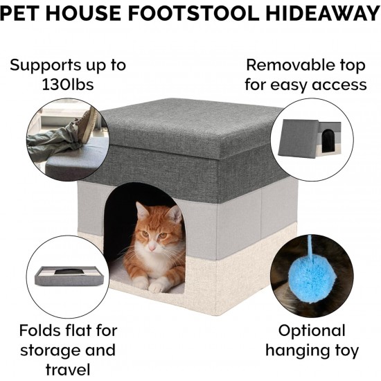 Furhaven Small Pet House Collapsible Ottoman Foot Tool Condo Pet Bed - Hygge Stripe (Grey/Cream), Small Furhaven Small Pet House Collapsible Ottoman Foot Tool Condo Pet Bed - Hygge Stripe (Grey/Cream), Small