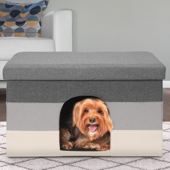 Furhaven Small Pet House Collapsible Ottoman Foot Tool Condo Pet Bed - Hygge Stripe (Grey/Cream), Small Furhaven Small Pet House Collapsible Ottoman Foot Tool Condo Pet Bed - Hygge Stripe (Grey/Cream), Small