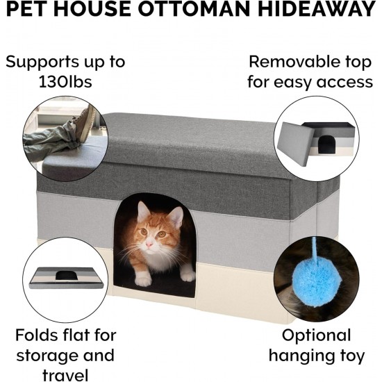 Furhaven Small Pet House Collapsible Ottoman Foot Tool Condo Pet Bed - Hygge Stripe (Grey/Cream), Small Furhaven Small Pet House Collapsible Ottoman Foot Tool Condo Pet Bed - Hygge Stripe (Grey/Cream), Small