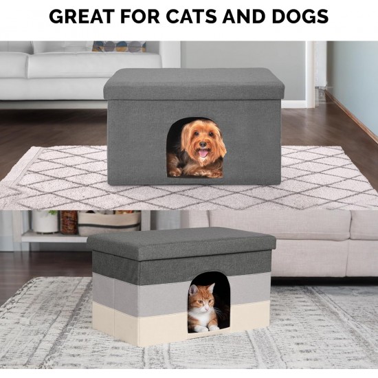 Furhaven Small Pet House Collapsible Ottoman Foot Tool Condo Pet Bed - Hygge Stripe (Grey/Cream), Small Furhaven Small Pet House Collapsible Ottoman Foot Tool Condo Pet Bed - Hygge Stripe (Grey/Cream), Small
