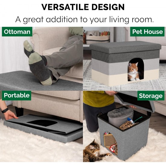 Furhaven Small Pet House Collapsible Ottoman Foot Tool Condo Pet Bed - Hygge Stripe (Grey/Cream), Small Furhaven Small Pet House Collapsible Ottoman Foot Tool Condo Pet Bed - Hygge Stripe (Grey/Cream), Small