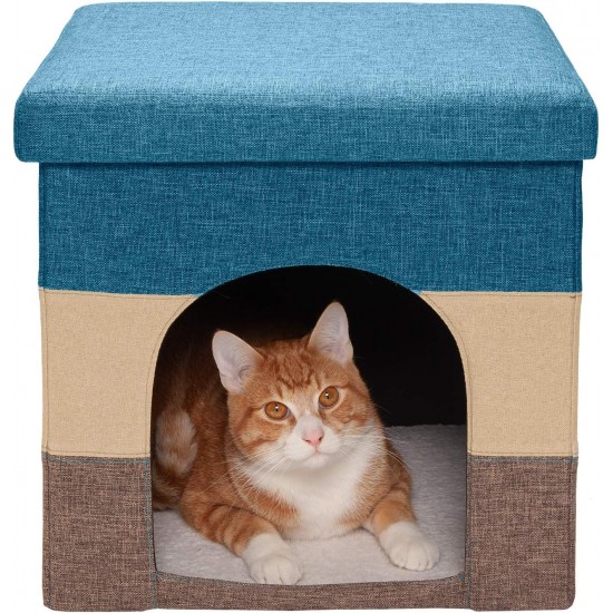 Furhaven Small Pet House Collapsible Ottoman Foot Tool Condo Pet Bed - Hygge Stripe (Grey/Cream), Small Furhaven Small Pet House Collapsible Ottoman Foot Tool Condo Pet Bed - Hygge Stripe (Grey/Cream), Small