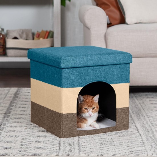 Furhaven Small Pet House Collapsible Ottoman Foot Tool Condo Pet Bed - Hygge Stripe (Grey/Cream), Small Furhaven Small Pet House Collapsible Ottoman Foot Tool Condo Pet Bed - Hygge Stripe (Grey/Cream), Small