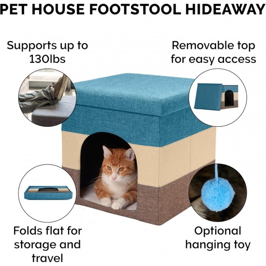 Furhaven Small Pet House Collapsible Ottoman Foot Tool Condo Pet Bed - Hygge Stripe (Grey/Cream), Small Furhaven Small Pet House Collapsible Ottoman Foot Tool Condo Pet Bed - Hygge Stripe (Grey/Cream), Small