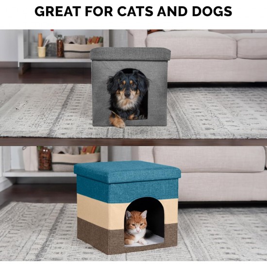Furhaven Small Pet House Collapsible Ottoman Foot Tool Condo Pet Bed - Hygge Stripe (Grey/Cream), Small Furhaven Small Pet House Collapsible Ottoman Foot Tool Condo Pet Bed - Hygge Stripe (Grey/Cream), Small