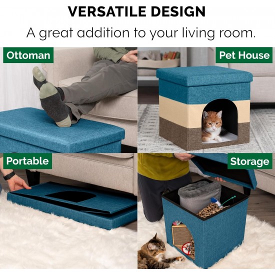 Furhaven Small Pet House Collapsible Ottoman Foot Tool Condo Pet Bed - Hygge Stripe (Grey/Cream), Small Furhaven Small Pet House Collapsible Ottoman Foot Tool Condo Pet Bed - Hygge Stripe (Grey/Cream), Small