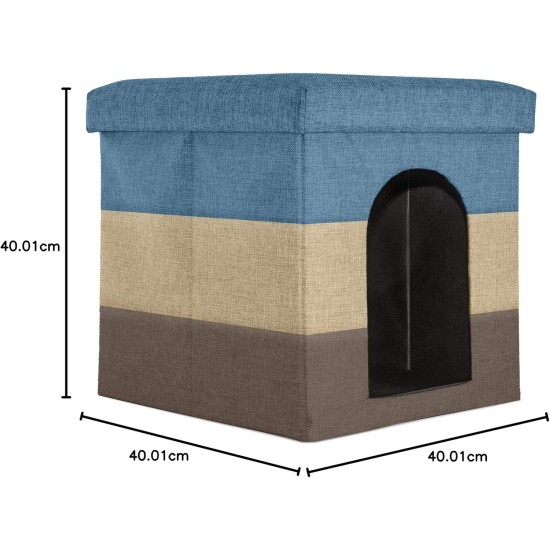Furhaven Small Pet House Collapsible Ottoman Foot Tool Condo Pet Bed - Hygge Stripe (Grey/Cream), Small Furhaven Small Pet House Collapsible Ottoman Foot Tool Condo Pet Bed - Hygge Stripe (Grey/Cream), Small