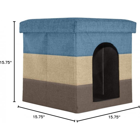 Furhaven Small Pet House Collapsible Ottoman Foot Tool Condo Pet Bed - Hygge Stripe (Grey/Cream), Small Furhaven Small Pet House Collapsible Ottoman Foot Tool Condo Pet Bed - Hygge Stripe (Grey/Cream), Small