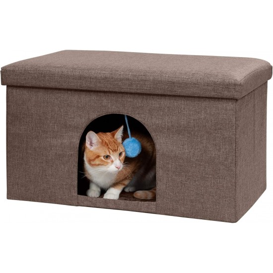 Furhaven Small Pet House Collapsible Ottoman Foot Tool Condo Pet Bed - Hygge Stripe (Grey/Cream), Small Furhaven Small Pet House Collapsible Ottoman Foot Tool Condo Pet Bed - Hygge Stripe (Grey/Cream), Small