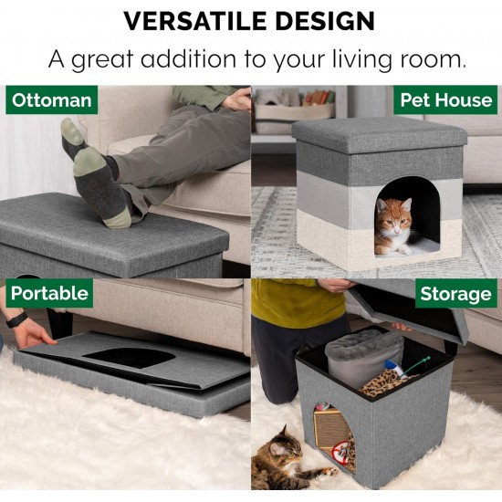Furhaven Small Pet House Collapsible Ottoman Foot Tool Condo Pet Bed - Hygge Stripe (Grey/Cream), Small Furhaven Small Pet House Collapsible Ottoman Foot Tool Condo Pet Bed - Hygge Stripe (Grey/Cream), Small
