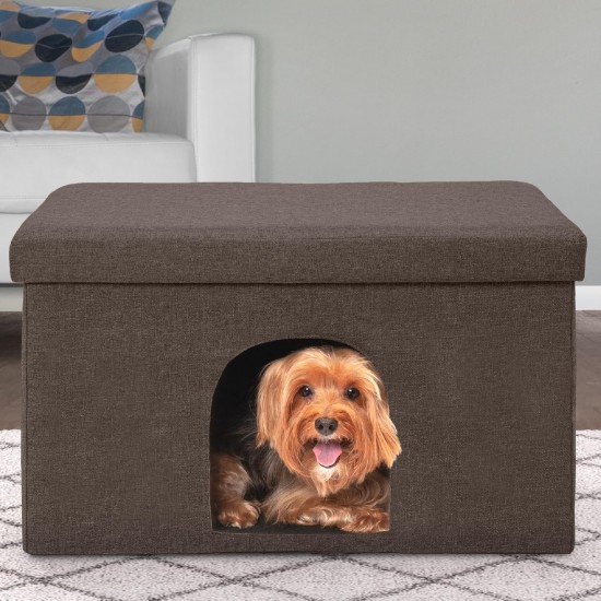 Furhaven Small Pet House Collapsible Ottoman Foot Tool Condo Pet Bed - Hygge Stripe (Grey/Cream), Small Furhaven Small Pet House Collapsible Ottoman Foot Tool Condo Pet Bed - Hygge Stripe (Grey/Cream), Small
