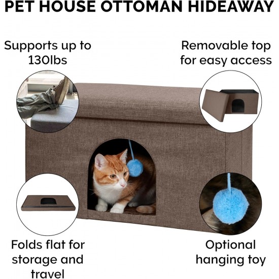 Furhaven Small Pet House Collapsible Ottoman Foot Tool Condo Pet Bed - Hygge Stripe (Grey/Cream), Small Furhaven Small Pet House Collapsible Ottoman Foot Tool Condo Pet Bed - Hygge Stripe (Grey/Cream), Small