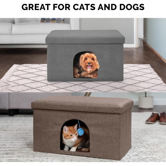 Furhaven Small Pet House Collapsible Ottoman Foot Tool Condo Pet Bed - Hygge Stripe (Grey/Cream), Small Furhaven Small Pet House Collapsible Ottoman Foot Tool Condo Pet Bed - Hygge Stripe (Grey/Cream), Small