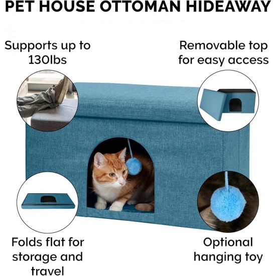 Furhaven Small Pet House Collapsible Ottoman Foot Tool Condo Pet Bed - Hygge Stripe (Grey/Cream), Small Furhaven Small Pet House Collapsible Ottoman Foot Tool Condo Pet Bed - Hygge Stripe (Grey/Cream), Small