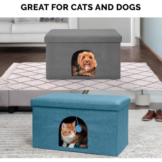 Furhaven Small Pet House Collapsible Ottoman Foot Tool Condo Pet Bed - Hygge Stripe (Grey/Cream), Small Furhaven Small Pet House Collapsible Ottoman Foot Tool Condo Pet Bed - Hygge Stripe (Grey/Cream), Small