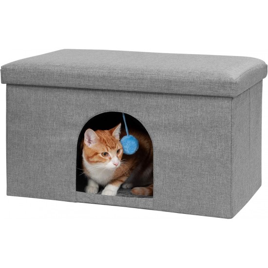 Furhaven Small Pet House Collapsible Ottoman Foot Tool Condo Pet Bed - Hygge Stripe (Grey/Cream), Small Furhaven Small Pet House Collapsible Ottoman Foot Tool Condo Pet Bed - Hygge Stripe (Grey/Cream), Small