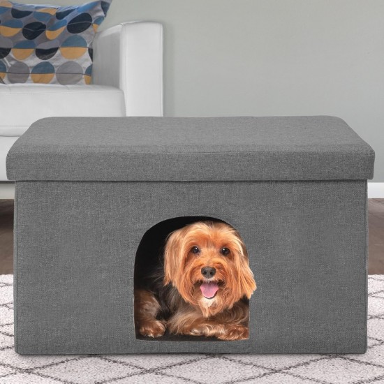 Furhaven Small Pet House Collapsible Ottoman Foot Tool Condo Pet Bed - Hygge Stripe (Grey/Cream), Small Furhaven Small Pet House Collapsible Ottoman Foot Tool Condo Pet Bed - Hygge Stripe (Grey/Cream), Small