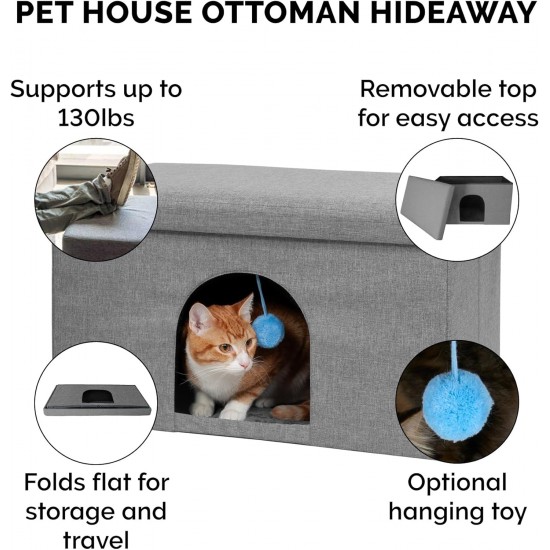 Furhaven Small Pet House Collapsible Ottoman Foot Tool Condo Pet Bed - Hygge Stripe (Grey/Cream), Small Furhaven Small Pet House Collapsible Ottoman Foot Tool Condo Pet Bed - Hygge Stripe (Grey/Cream), Small