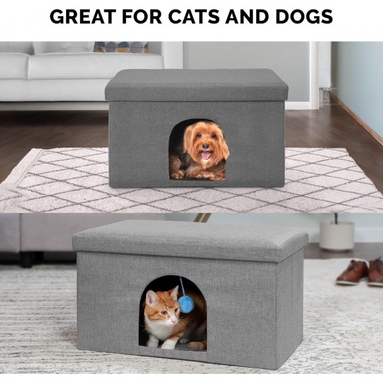 Furhaven Small Pet House Collapsible Ottoman Foot Tool Condo Pet Bed - Hygge Stripe (Grey/Cream), Small Furhaven Small Pet House Collapsible Ottoman Foot Tool Condo Pet Bed - Hygge Stripe (Grey/Cream), Small