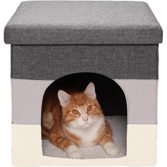 Furhaven Small Pet House Collapsible Ottoman Foot Tool Condo Pet Bed - Hygge Stripe (Grey/Cream), Small Furhaven Small Pet House Collapsible Ottoman Foot Tool Condo Pet Bed - Hygge Stripe (Grey/Cream), Small