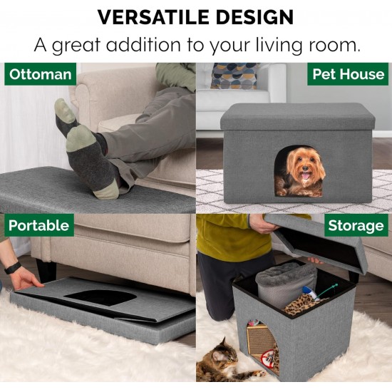 Furhaven Small Pet House Collapsible Ottoman Foot Tool Condo Pet Bed - Hygge Stripe (Grey/Cream), Small Furhaven Small Pet House Collapsible Ottoman Foot Tool Condo Pet Bed - Hygge Stripe (Grey/Cream), Small