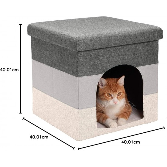 Furhaven Small Pet House Collapsible Ottoman Foot Tool Condo Pet Bed - Hygge Stripe (Grey/Cream), Small Furhaven Small Pet House Collapsible Ottoman Foot Tool Condo Pet Bed - Hygge Stripe (Grey/Cream), Small