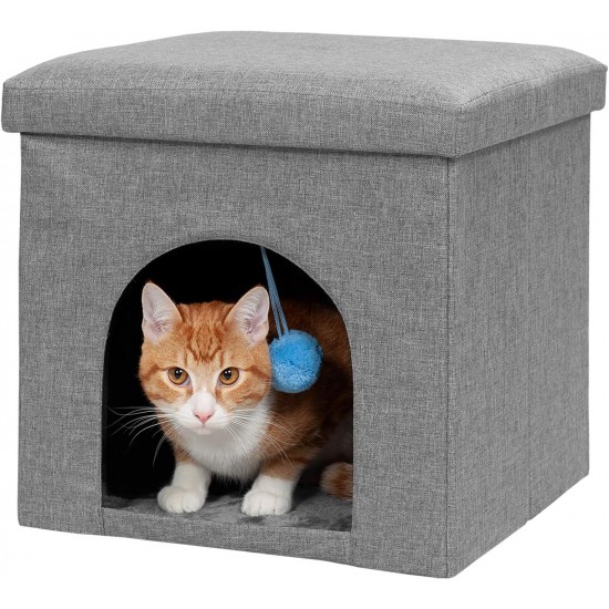 Furhaven Small Pet House Collapsible Ottoman Foot Tool Condo Pet Bed - Hygge Stripe (Grey/Cream), Small Furhaven Small Pet House Collapsible Ottoman Foot Tool Condo Pet Bed - Hygge Stripe (Grey/Cream), Small