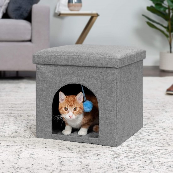 Furhaven Small Pet House Collapsible Ottoman Foot Tool Condo Pet Bed - Hygge Stripe (Grey/Cream), Small Furhaven Small Pet House Collapsible Ottoman Foot Tool Condo Pet Bed - Hygge Stripe (Grey/Cream), Small