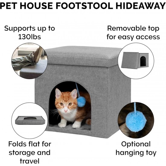 Furhaven Small Pet House Collapsible Ottoman Foot Tool Condo Pet Bed - Hygge Stripe (Grey/Cream), Small Furhaven Small Pet House Collapsible Ottoman Foot Tool Condo Pet Bed - Hygge Stripe (Grey/Cream), Small