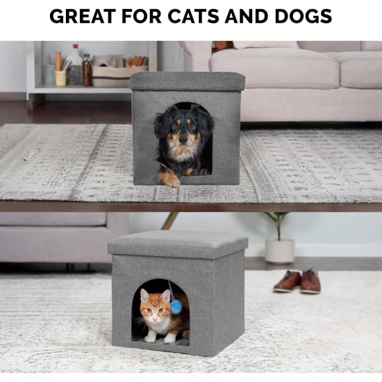 Furhaven Small Pet House Collapsible Ottoman Foot Tool Condo Pet Bed - Hygge Stripe (Grey/Cream), Small Furhaven Small Pet House Collapsible Ottoman Foot Tool Condo Pet Bed - Hygge Stripe (Grey/Cream), Small
