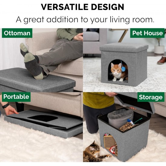 Furhaven Small Pet House Collapsible Ottoman Foot Tool Condo Pet Bed - Hygge Stripe (Grey/Cream), Small Furhaven Small Pet House Collapsible Ottoman Foot Tool Condo Pet Bed - Hygge Stripe (Grey/Cream), Small