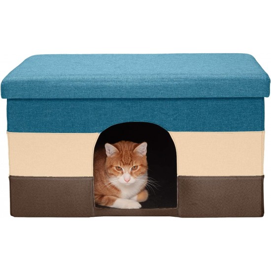 Furhaven Small Pet House Collapsible Ottoman Foot Tool Condo Pet Bed - Hygge Stripe (Grey/Cream), Small Furhaven Small Pet House Collapsible Ottoman Foot Tool Condo Pet Bed - Hygge Stripe (Grey/Cream), Small