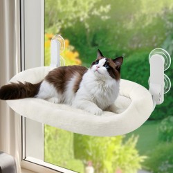 GUUSII HOME Cat Window Lounger, Foldable Cat Bed, Window Hammock, Window Sill, Window Seat, Cat Bed with 4 Suction Cups, Easy to Assemble (White) GUUSII HOME Cat Window Lounger, Foldable Cat Bed, Window Hammock, Window Sill, Window Seat, Cat Bed with 4 Suction Cups, Easy to Assemble (White)