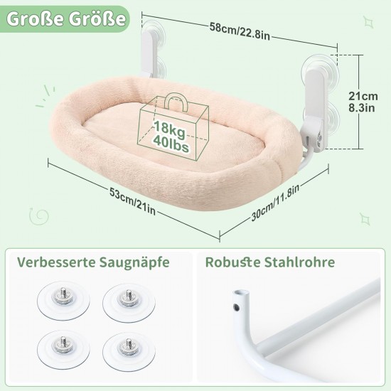 GUUSII HOME Cat Window Lounger, Foldable Cat Bed, Window Hammock, Window Sill, Window Seat, Cat Bed with 4 Suction Cups, Easy to Assemble (White) GUUSII HOME Cat Window Lounger, Foldable Cat Bed, Window Hammock, Window Sill, Window Seat, Cat Bed with 4 Suction Cups, Easy to Assemble (White)