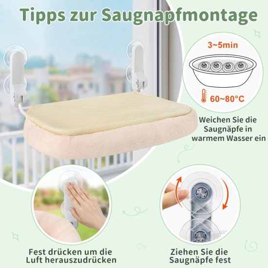 GUUSII HOME Cat Window Lounger, Foldable Cat Bed, Window Hammock, Window Sill, Window Seat, Cat Bed with 4 Suction Cups, Easy to Assemble (White) GUUSII HOME Cat Window Lounger, Foldable Cat Bed, Window Hammock, Window Sill, Window Seat, Cat Bed with 4 Suction Cups, Easy to Assemble (White)