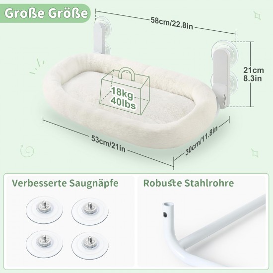 GUUSII HOME Cat Window Lounger, Foldable Cat Bed, Window Hammock, Window Sill, Window Seat, Cat Bed with 4 Suction Cups, Easy to Assemble (White) GUUSII HOME Cat Window Lounger, Foldable Cat Bed, Window Hammock, Window Sill, Window Seat, Cat Bed with 4 Suction Cups, Easy to Assemble (White)