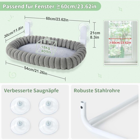 GUUSII HOME Cat Window Lounger, Foldable Cat Bed, Window Sill, Cat Hammock with Reversible Cover & Suction Cups, Window Sill Cushion, Window Lounger up to 18 kg, Window Pane (White, M) GUUSII HOME Cat Window Lounger, Foldable Cat Bed, Window Sill, Cat Hammock with Reversible Cover & Suction Cups, Window Sill Cushion, Window Lounger up to 18 kg, Window Pane (White, M)