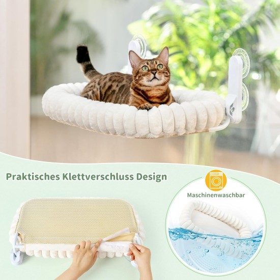 GUUSII HOME Cat Window Lounger, Foldable Cat Bed, Window Sill, Cat Hammock with Reversible Cover & Suction Cups, Window Sill Cushion, Window Lounger up to 18 kg, Window Pane (White, M) GUUSII HOME Cat Window Lounger, Foldable Cat Bed, Window Sill, Cat Hammock with Reversible Cover & Suction Cups, Window Sill Cushion, Window Lounger up to 18 kg, Window Pane (White, M)