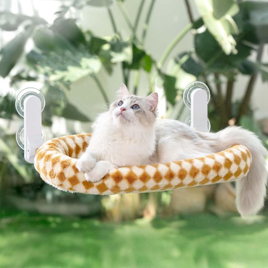 GUUSII HOME Cat Window Lounger, Foldable Cat Bed, Window Sill, Cat Hammock with Reversible Cover & Suction Cups, Window Sill Cushion, Window Lounger up to 18 kg, Window Pane (White, M) GUUSII HOME Cat Window Lounger, Foldable Cat Bed, Window Sill, Cat Hammock with Reversible Cover & Suction Cups, Window Sill Cushion, Window Lounger up to 18 kg, Window Pane (White, M)